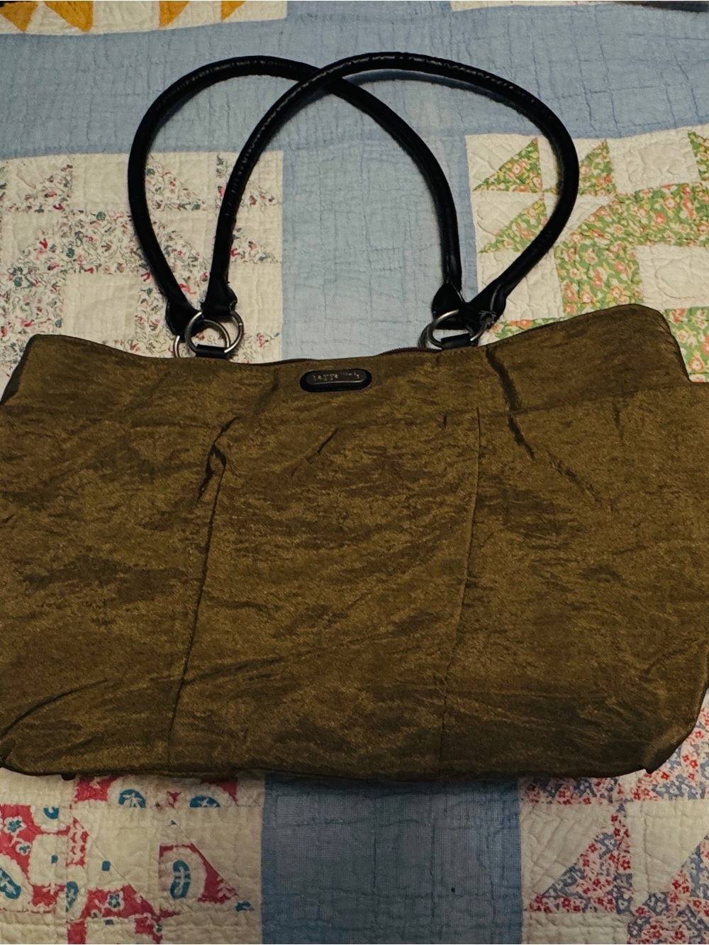 Tan Baggalini Tote  with Black Handles